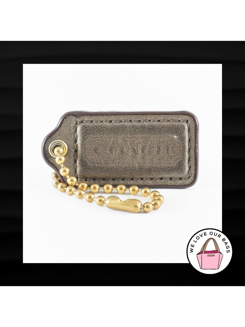 2" Medium COACH ANTIQUE GOLD LEATHER BRASS KEY FOB BAG CHARM KEYCHAIN HANG TAG